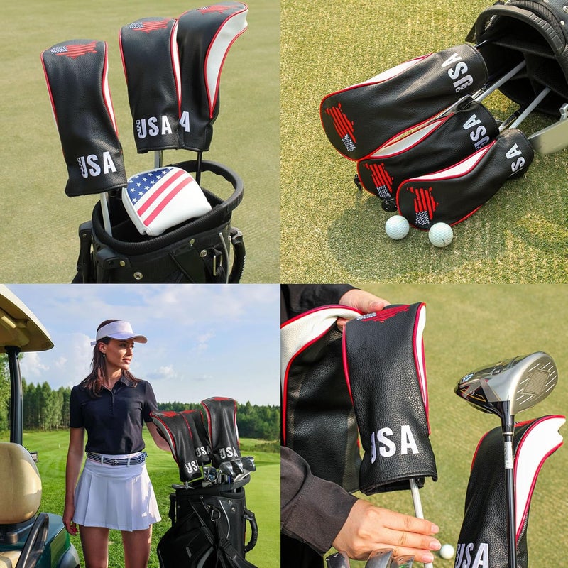 Frimon Golf Club Head Covers,4pcs or 1pc USA Golf Head Covers for Woods and Driver Fairway Hybrid - PU Leather Mallet Blade Putter for Men Women Golf Enthusiast - Image 5